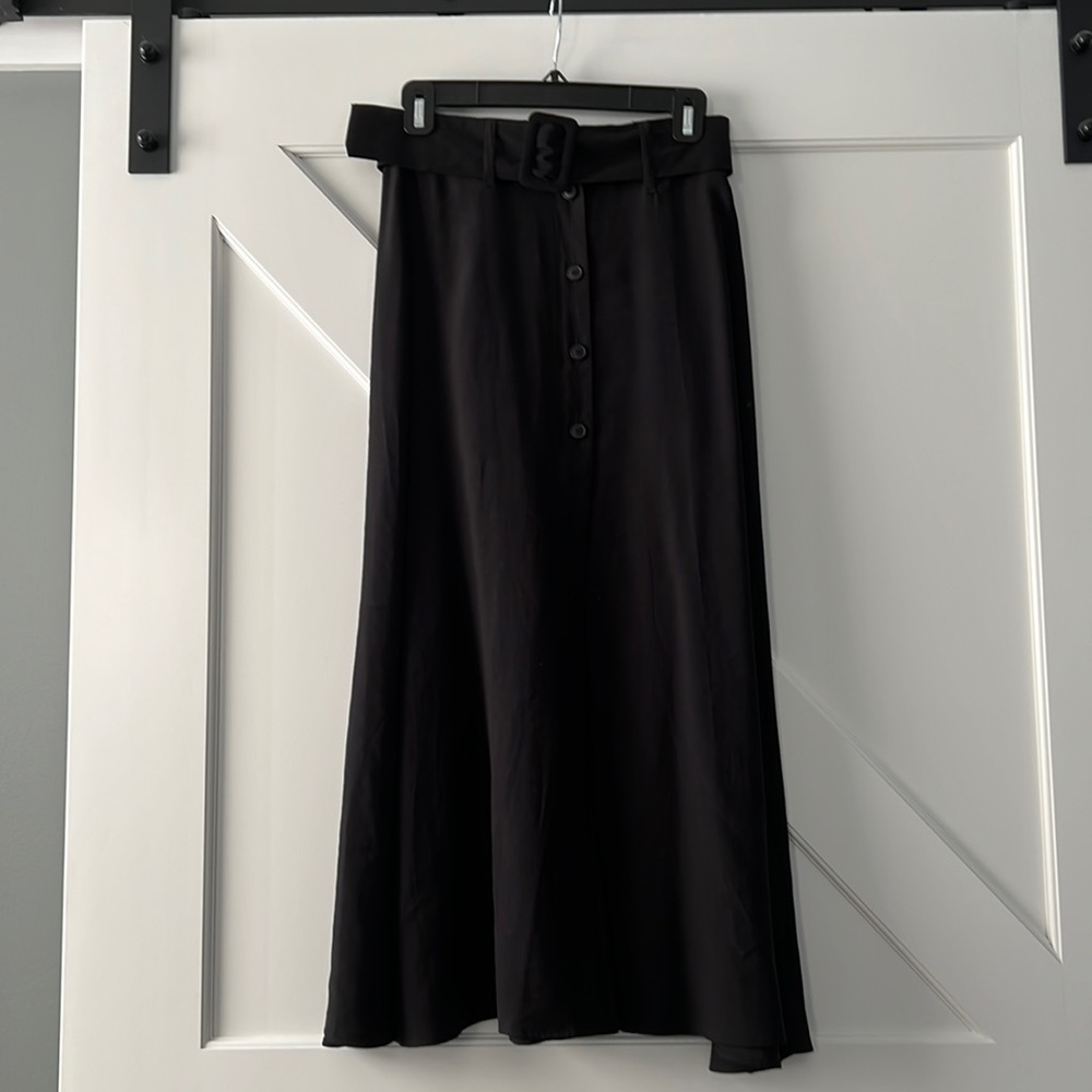 Zara Black Button Up Belted Maxi Skirt, XS